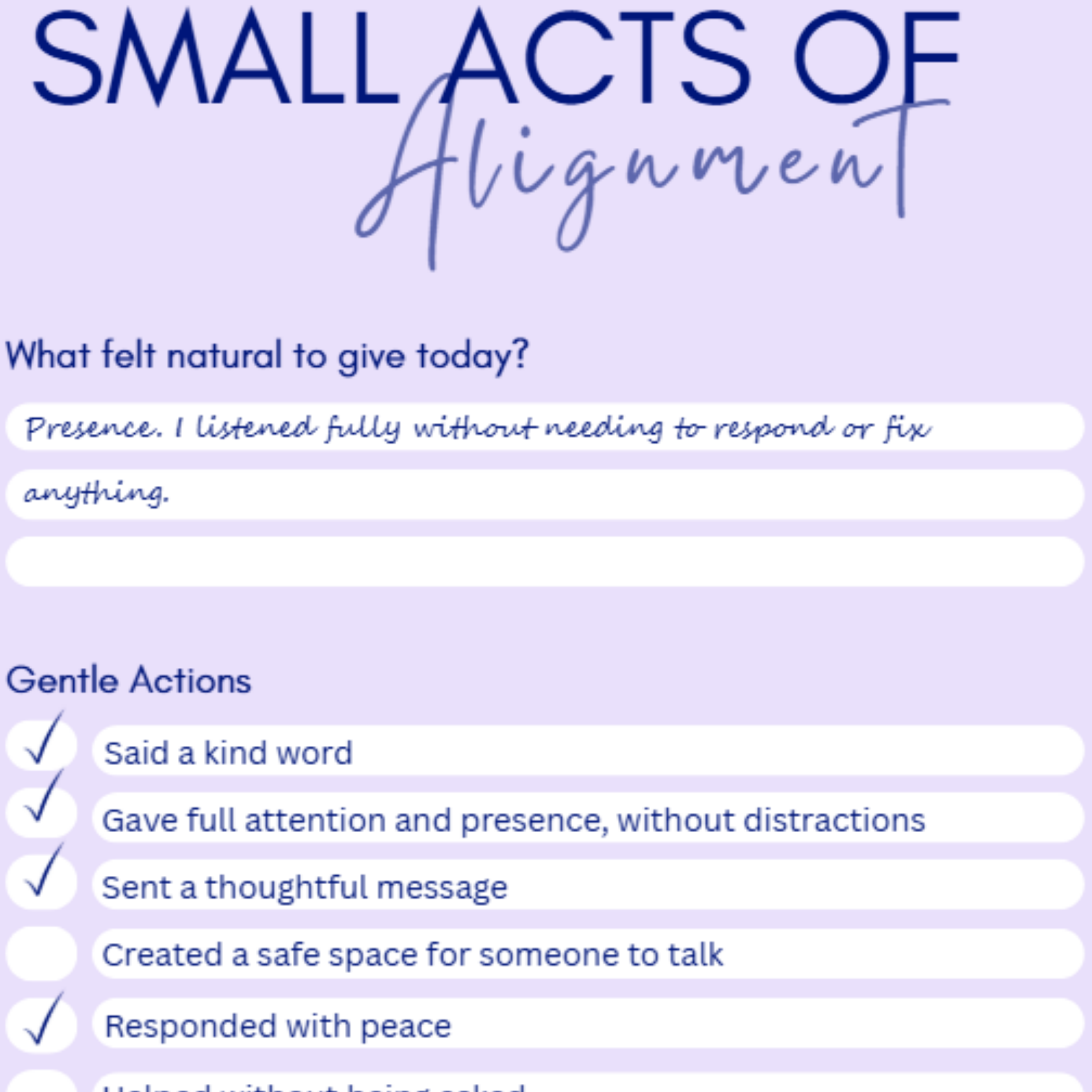 Close-up of Level 369 Collective Gratitude Journal interior page showing daily prompts for what felt natural to give today and gentle actions.