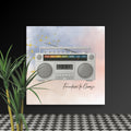 Canvas print featuring a retro radio symbolizing emotional frequency levels from fear to love, with the phrase “Freedom to Choose.” 