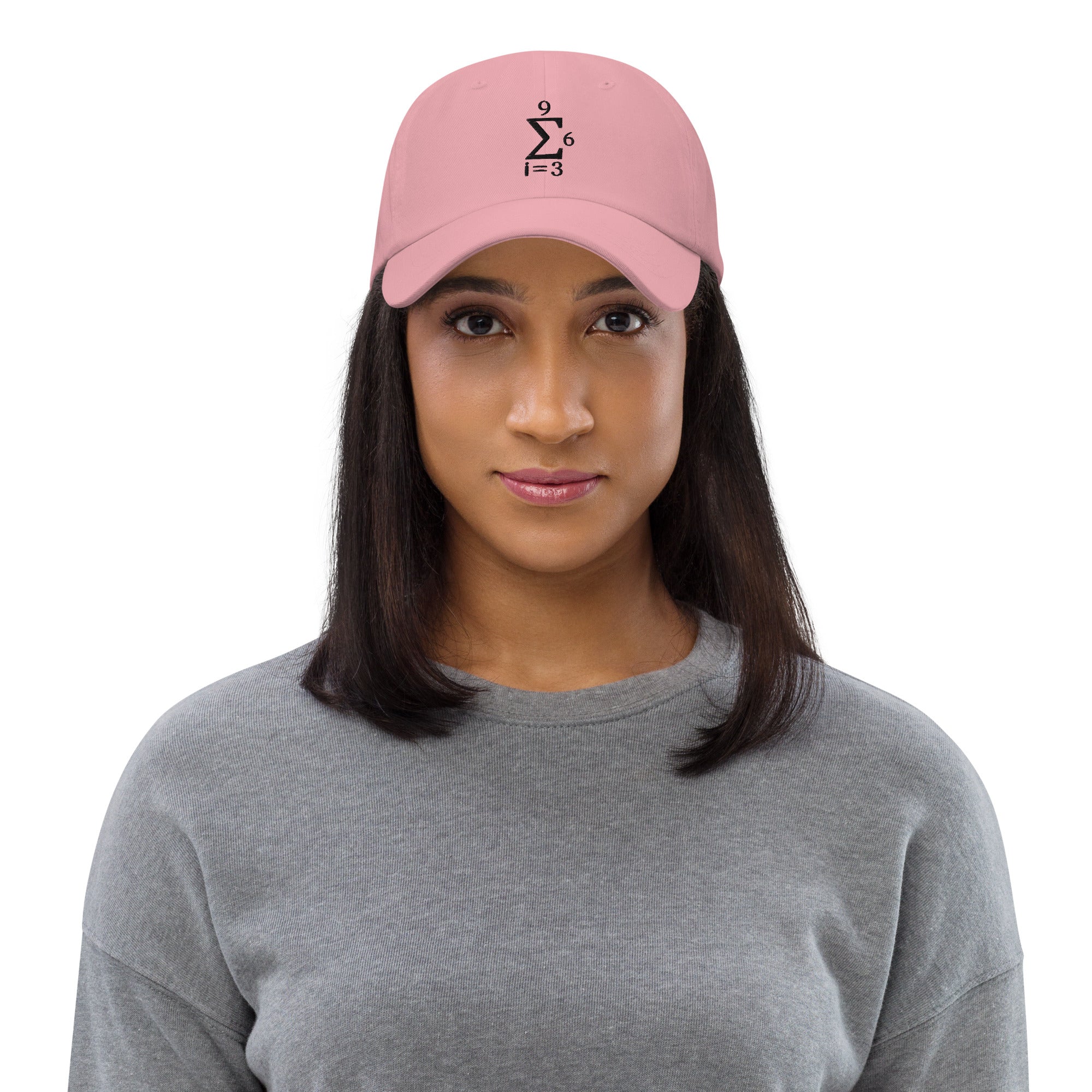 Pink dad hat featuring the 'summation symbol' design.