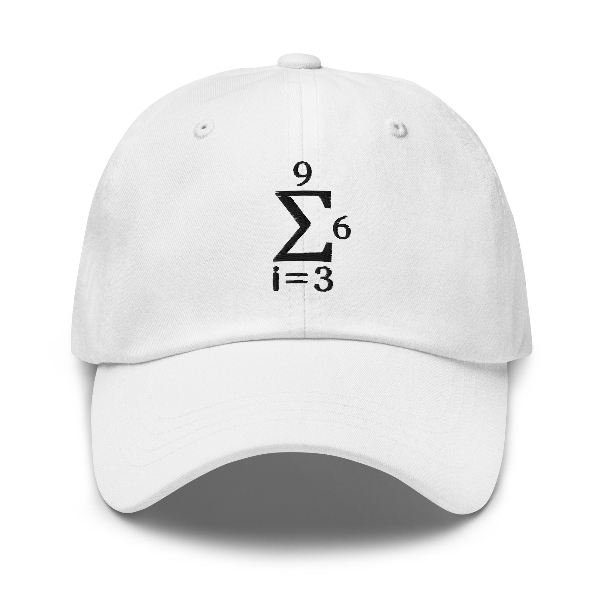 White dad hat featuring the 'summation symbol' design.