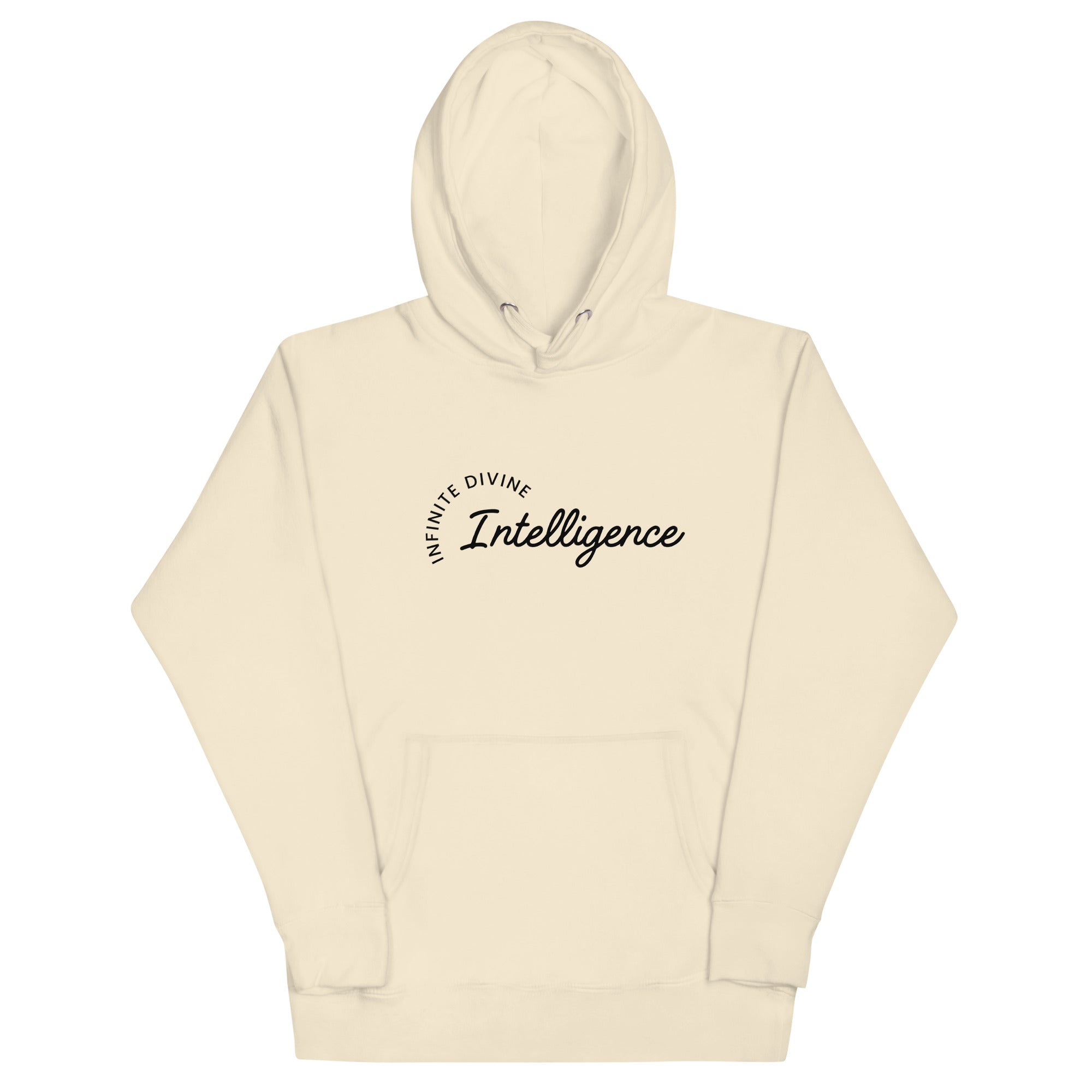 Off-white unisex hoodie featuring the phrase 'Infinite Divine Intelligence.'