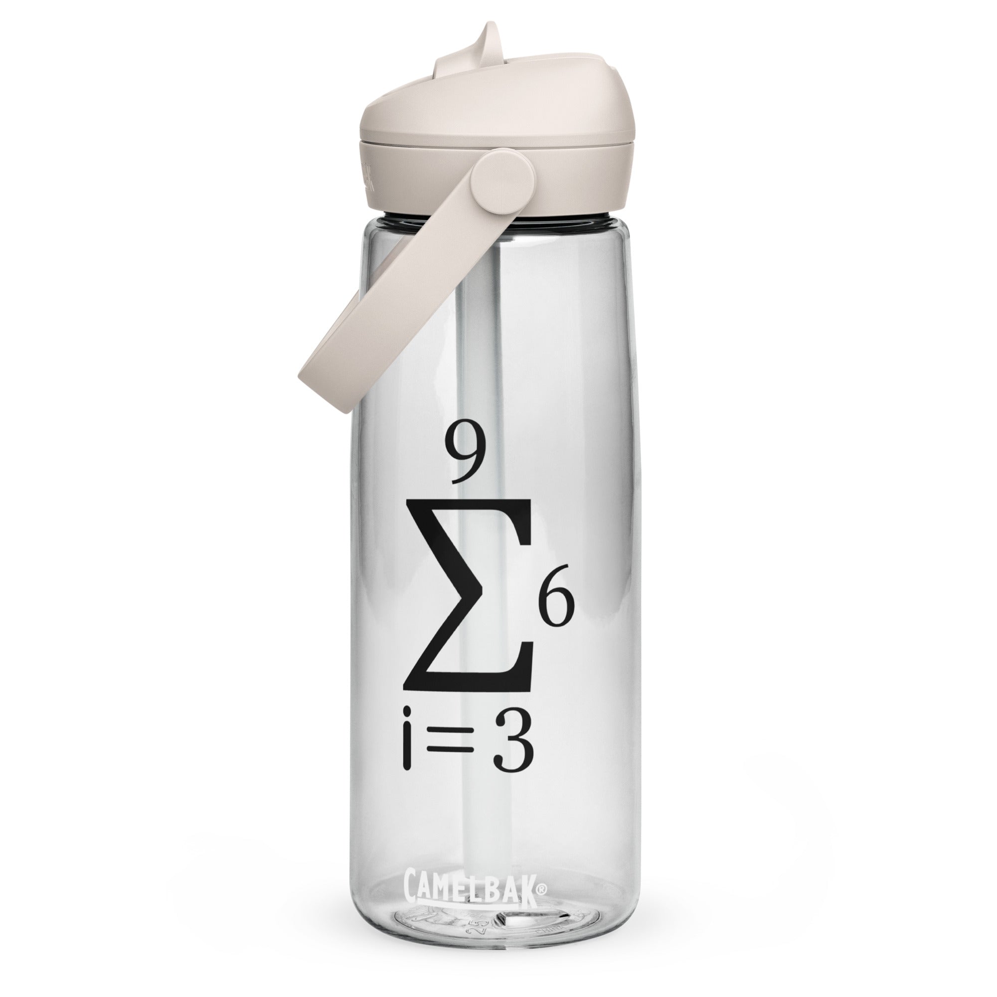 Clear flip straw water bottle featuring the 369 summation design.