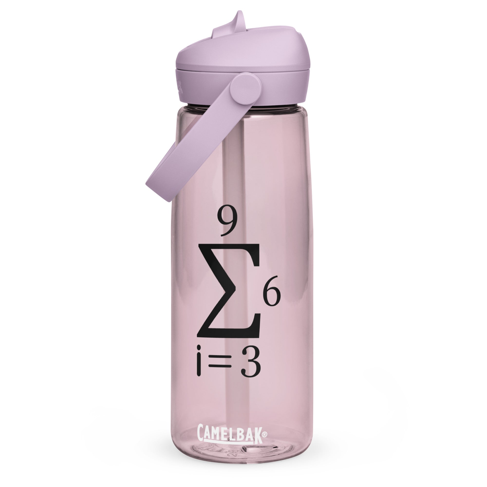 Purple flip straw water bottle featuring the 369 summation design.