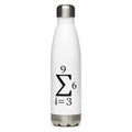 Stainless steel water bottle featuring the 369 summation symbol.