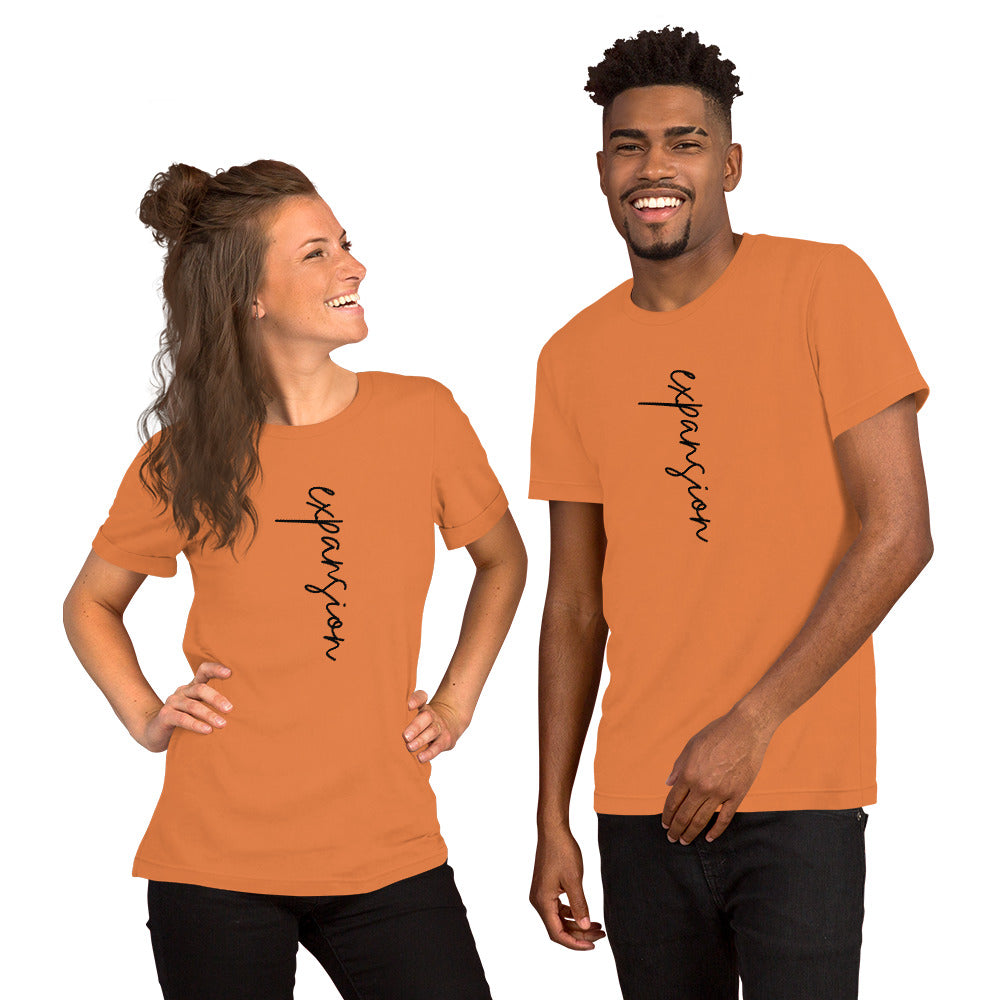 Burnt orange unisex t-shirt featuring the word 'Expansion.'
